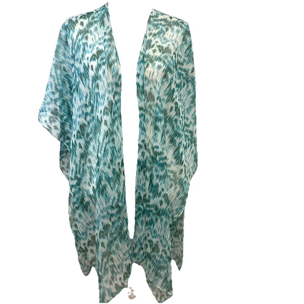 Chicos Additions Sheer Paisley Green Print Shaw Small to XL Layer Spring Travel